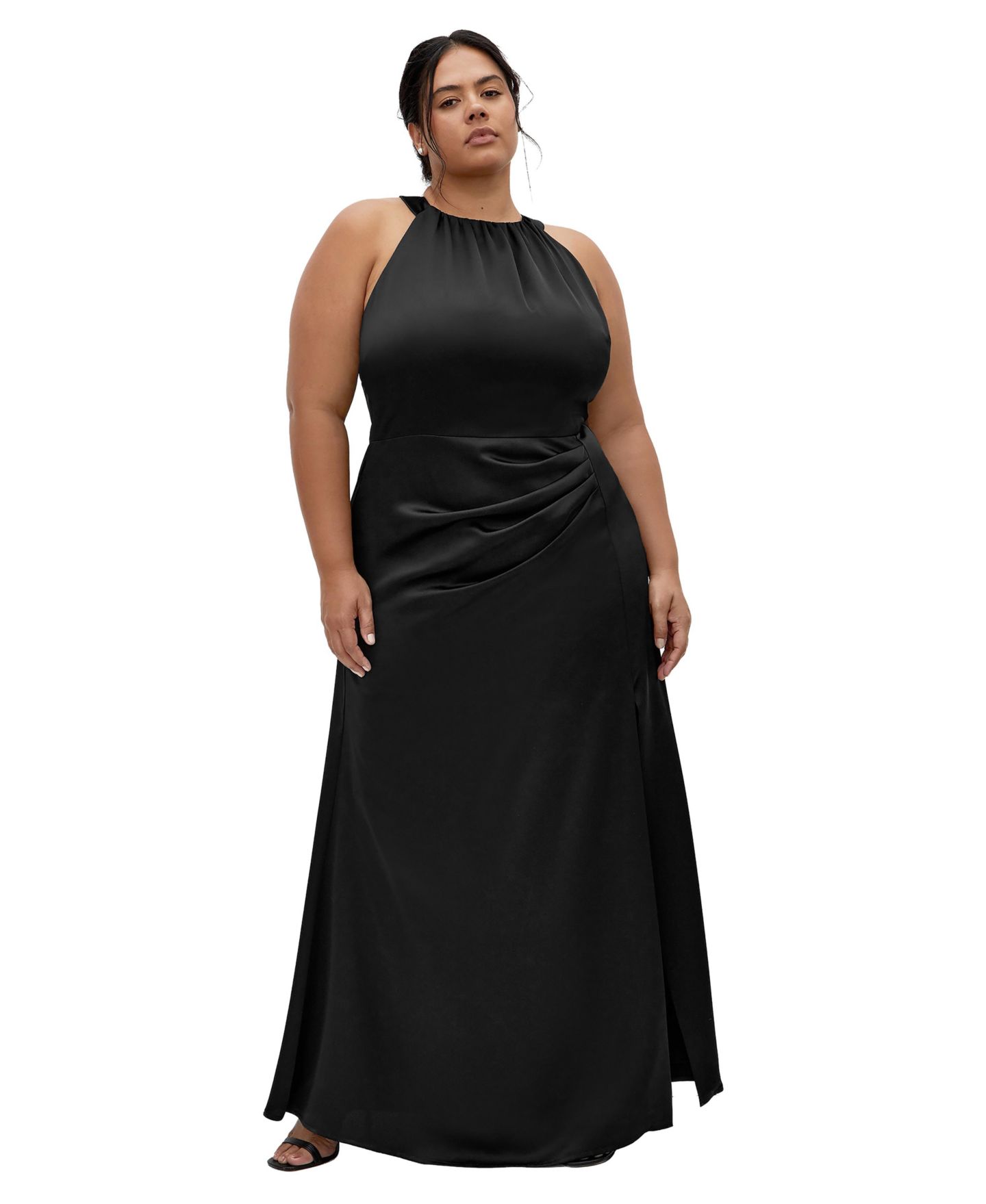 Женское платье CITY CHIC Plus Size Celina Halter Maxi Side-Pleated, цвет: Чёрный — фото 1
