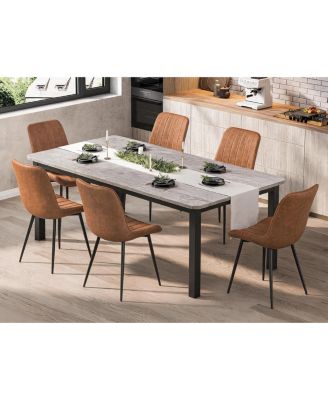Dining Set 7-Piece 78.7-Inches PU Leather Chairs Dining Table Set