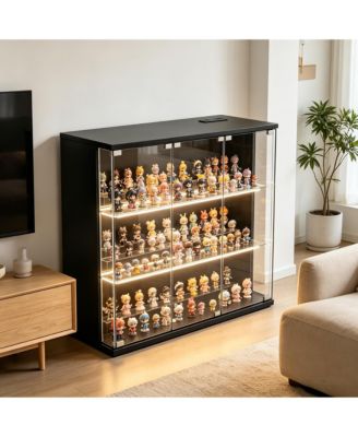 3-Tier Display Curio Cabinet With App Controlled RGB Lighting, Tempered Glass, Wood Base, Frameless Design, USB Charging Ports
