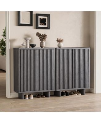 Set of 2 5-Tier Shoe Cabinet with Fluted Doors, 31.6" Entryway Shoe Organizer with Adjustable Shelves, Modern Hallway Storage