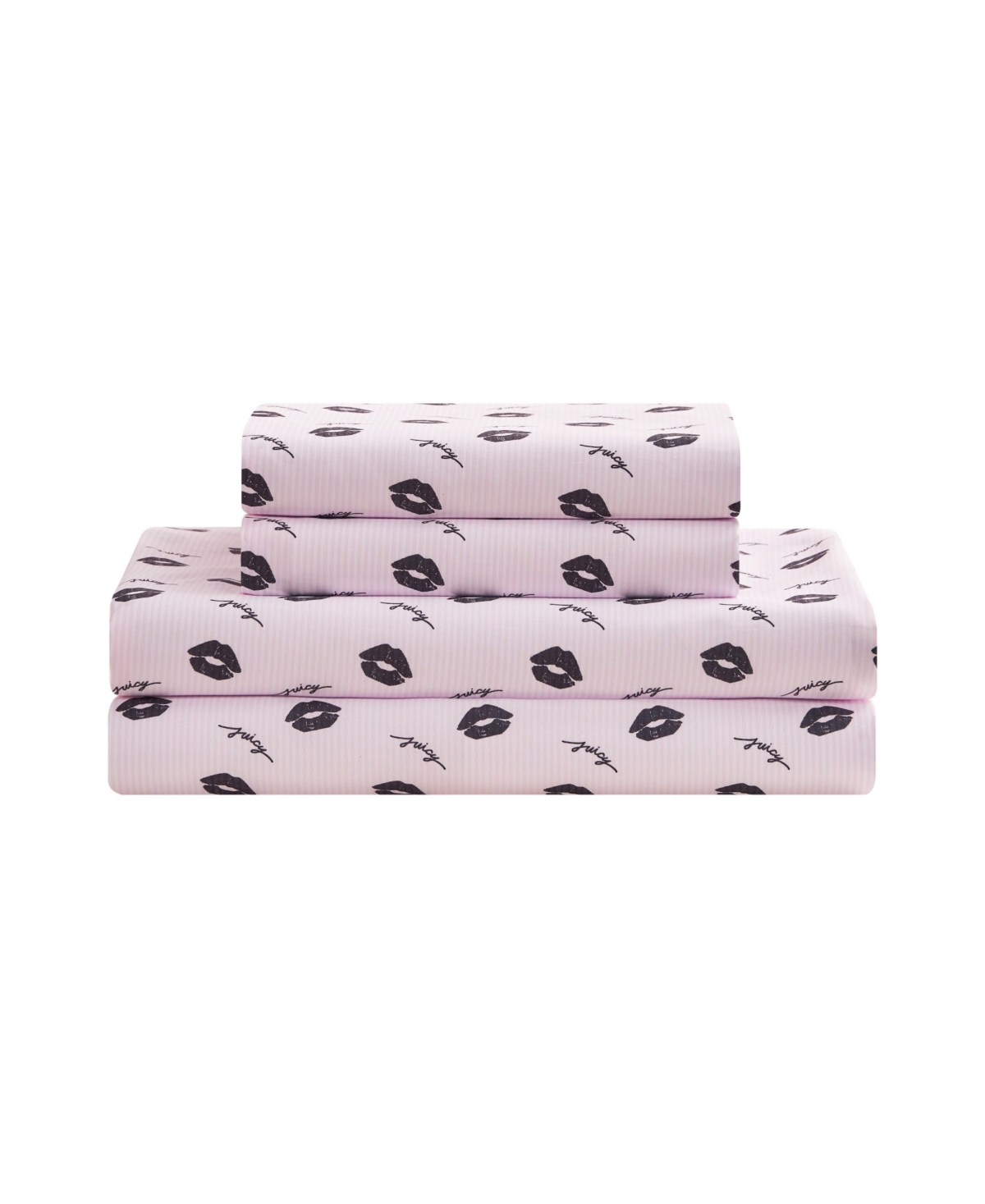 Juicy Couture Printed Microfiber 4-Piece Sheet Set, Queen - Kiss Stripe