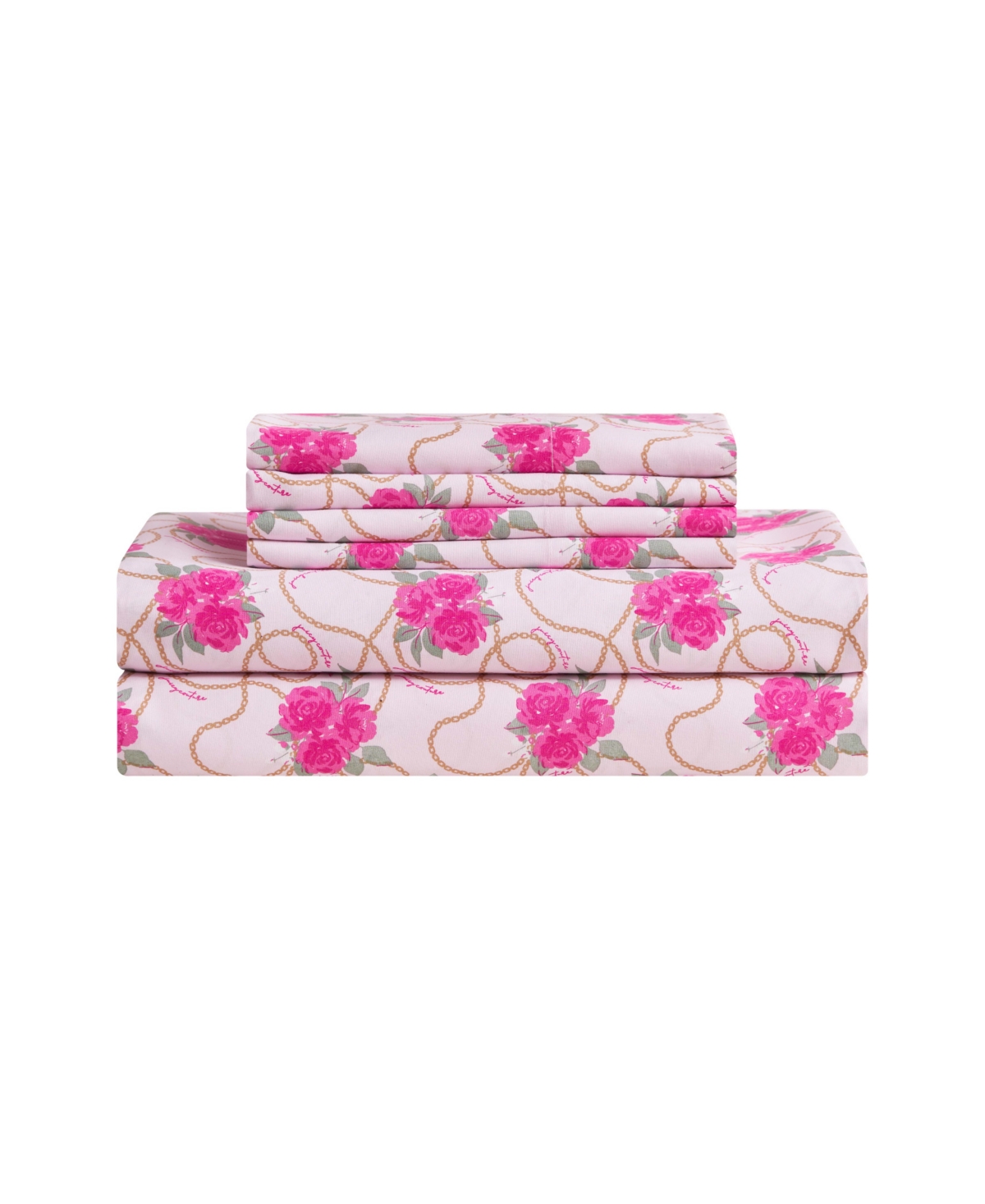 Juicy Couture Ultra-Soft Microfiber 6-Piece Sheet Set with Extra Pillowcases, Queen - Chain Floral Pink