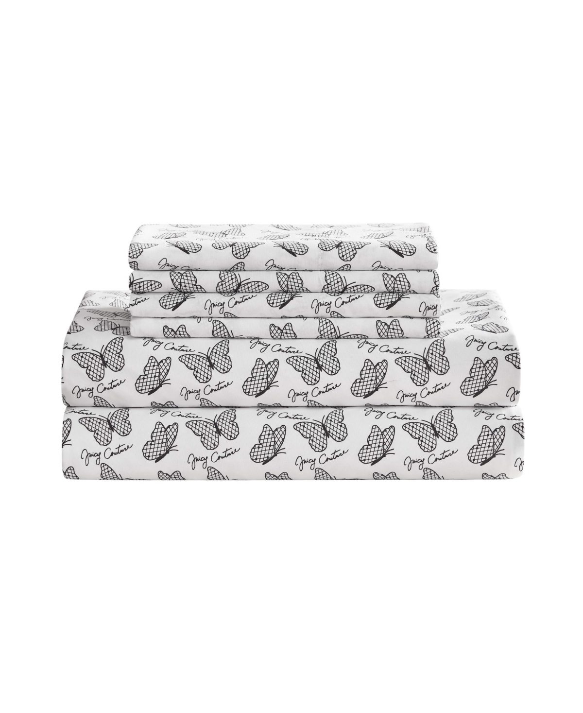 Juicy Couture Ultra-Soft Microfiber 6-Piece Sheet Set with Extra Pillowcases, King - Lacey Butterfly White