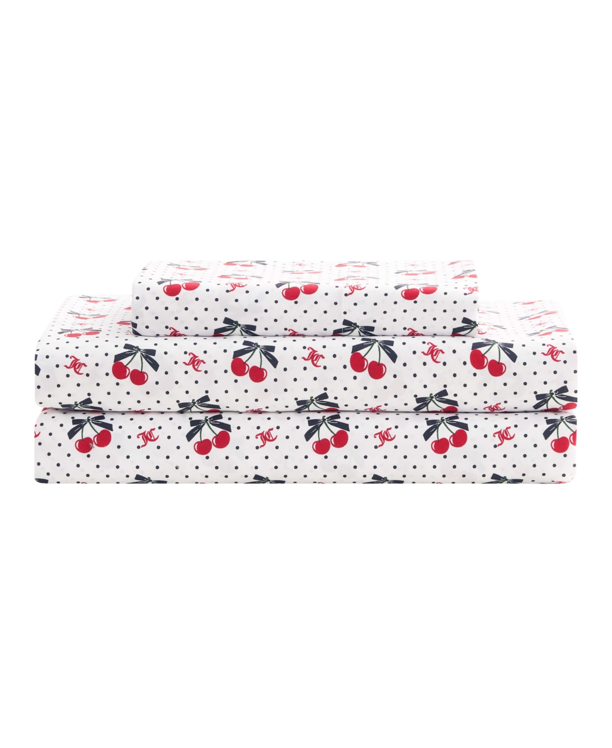 Juicy Couture Printed Microfiber 3-Piece Sheet Set, Twin - Hot Cherry Polka Dots