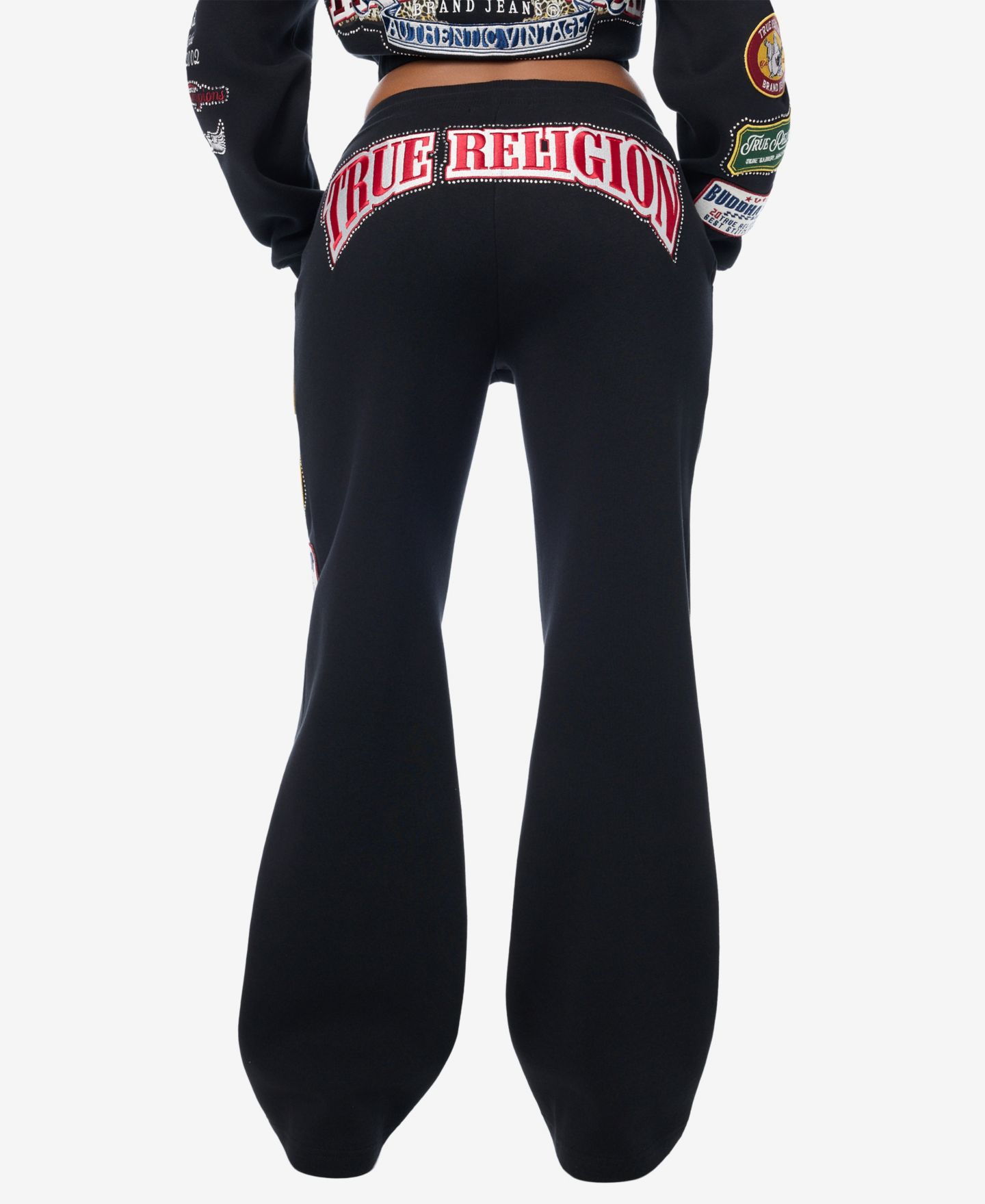 Женские прямые спортивные брюки True Religion с кристаллами, цвет: Угольно-чёрный — фото 3