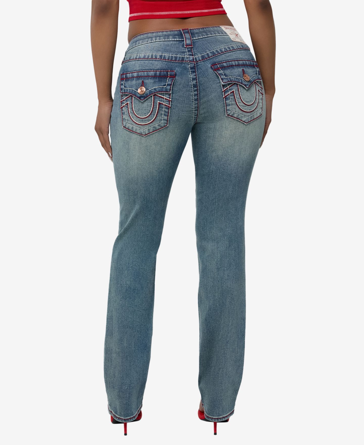 Женские прямые джинсы True Religion Billie с низкой посадкой и карманами с клапанами, цвет: Redwood Hue — фото 3