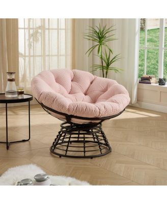 Ergonomic Wicker Papasan Chair, 360degree(s) Silent Swivel Rattan Chair with Soft Cushion,for Indoor Outdoor Living Room Bedroom Reading Room