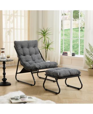 Lounge Chair with Ottoman, 300lbs Load, Rustproof Steel Frame, Soft Puffy Cushion for Living Room Bedroom Study Room, Adults Relaxation Chair