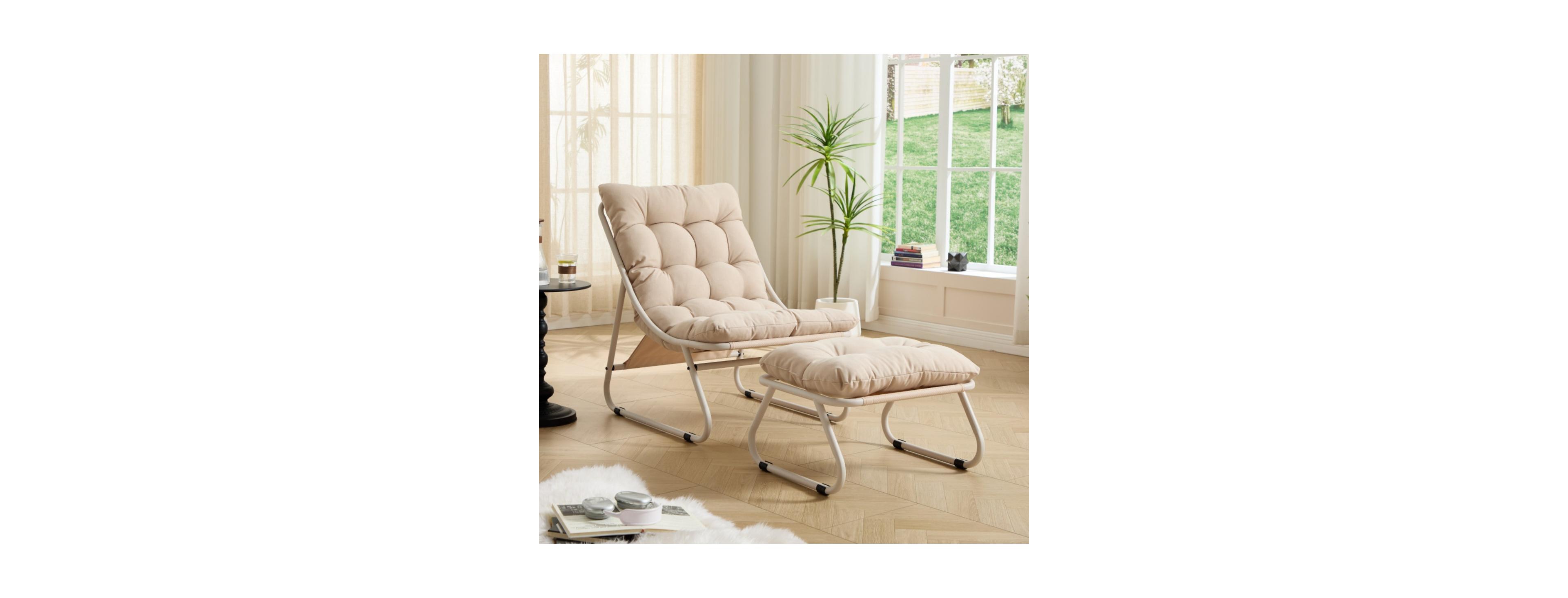 ECHTPeak Lounge Chair with Ottoman, 300lbs Load, Rustproof Steel Frame, Soft Puffy Cushion for Living Room Bedroom Study Room, Adults Relaxation