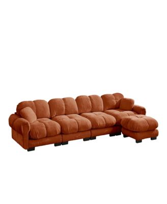 Oversize Chenille L-Shaped Sofa, Deep Seat Sofa Couch with Movable Ottoman