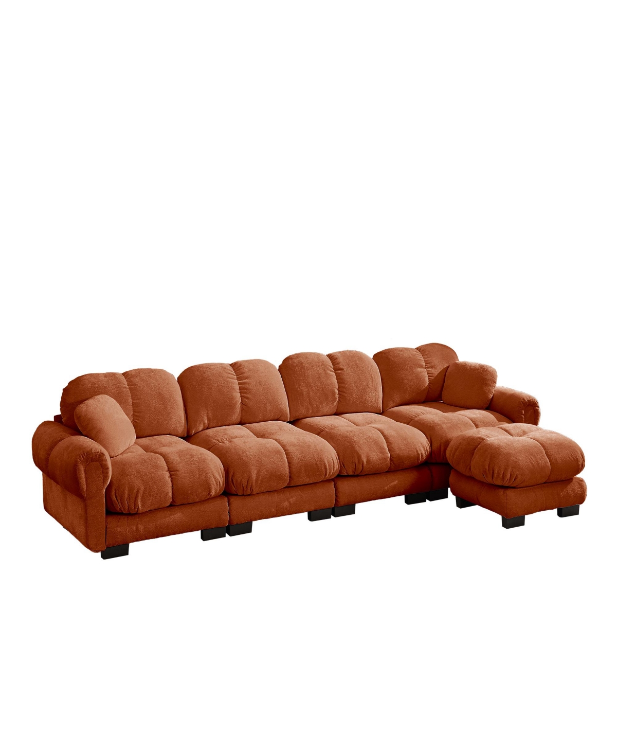 Clihome Oversize Chenille L-Shaped Sofa, Deep Seat Sofa Couch with Movable Ottoman - Orange