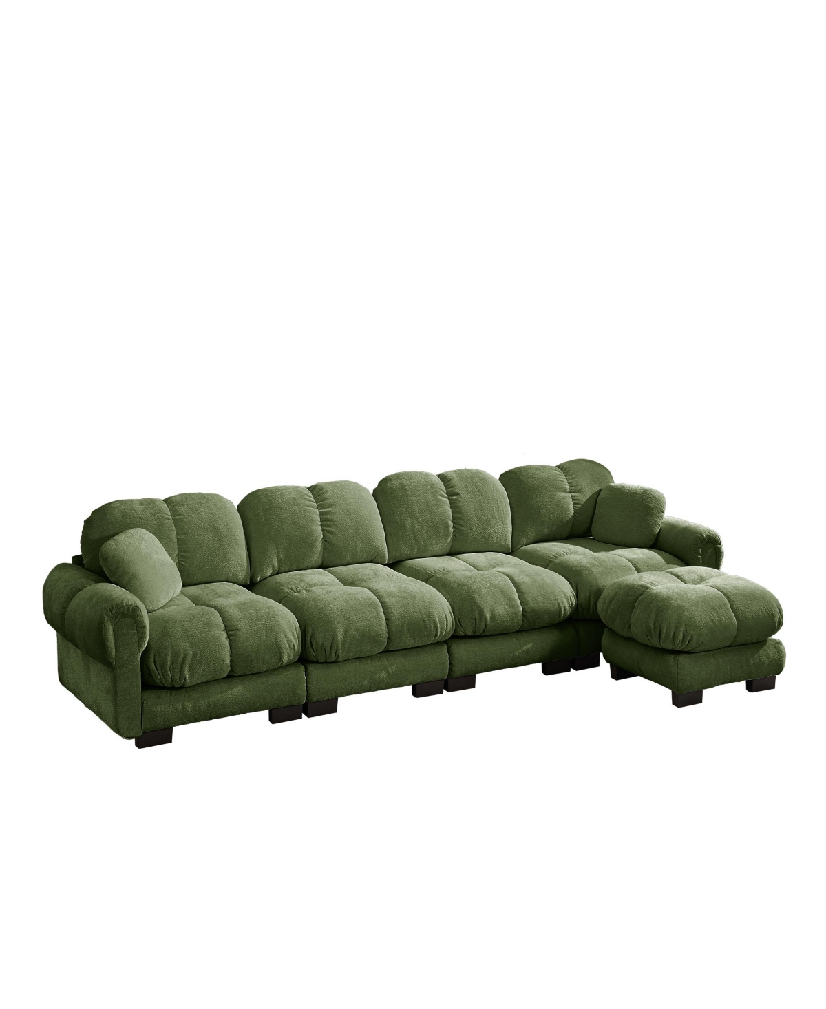 Clihome Oversize Chenille L-Shaped Sofa, Deep Seat Sofa Couch with Movable Ottoman - Green