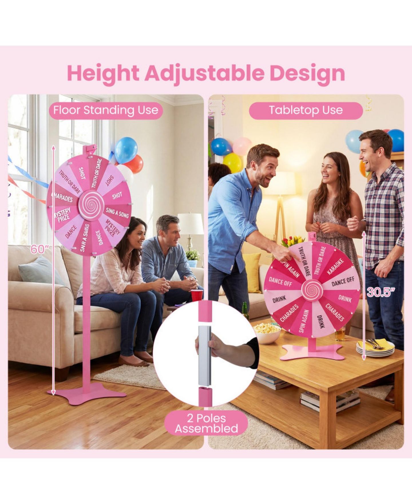 Детская игрушка HONGGE 24-Inch Adjustable Spinning Prize Wheel Game, Ages 3+, цвет: Розовый — фото 5