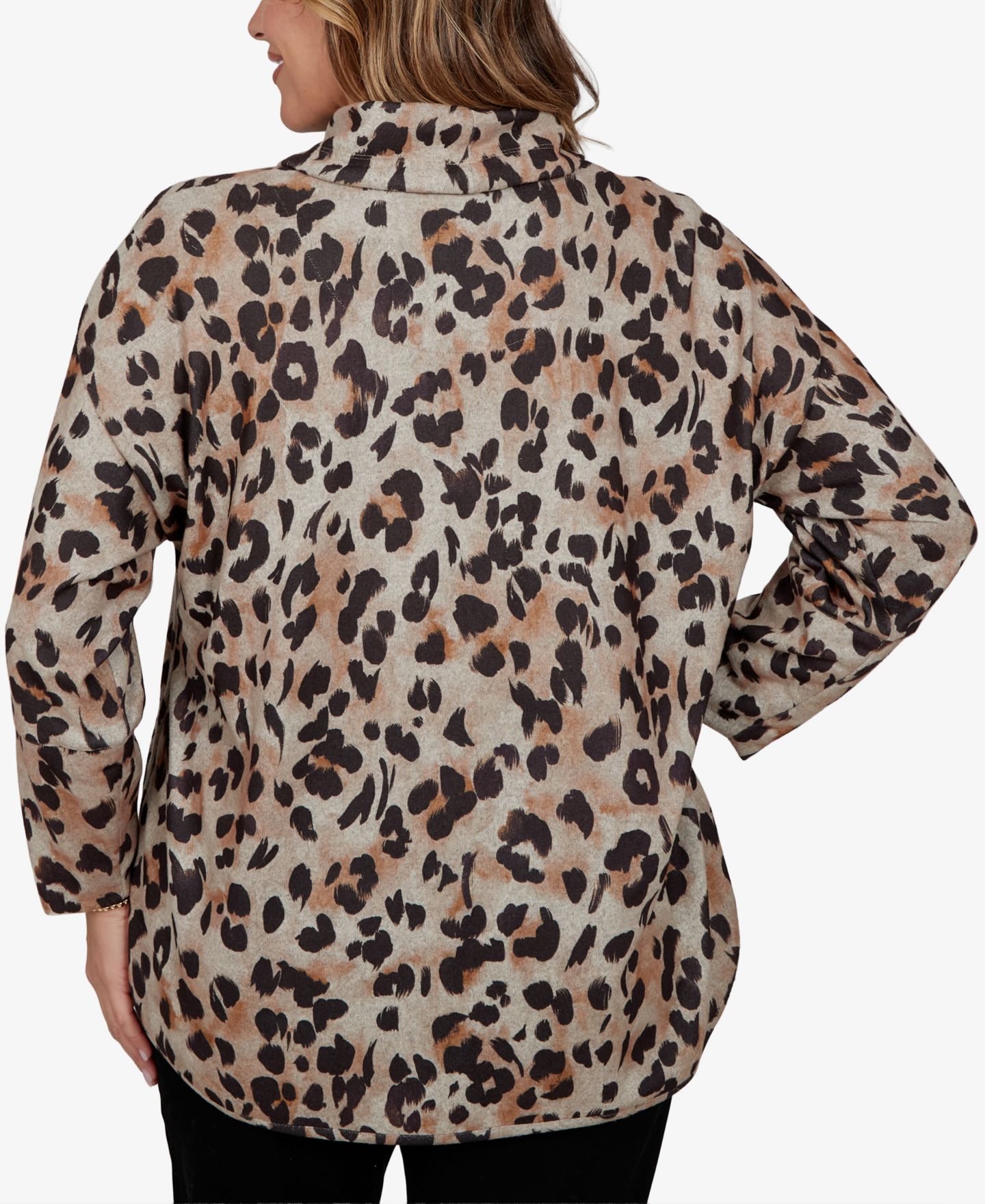 Женский топ Ruby Rd. Plus Size Premium Cozy Knit Long-Sleeve Leopard-Print Cowl-Neck, цвет: Овсяный разноцветный — фото 5