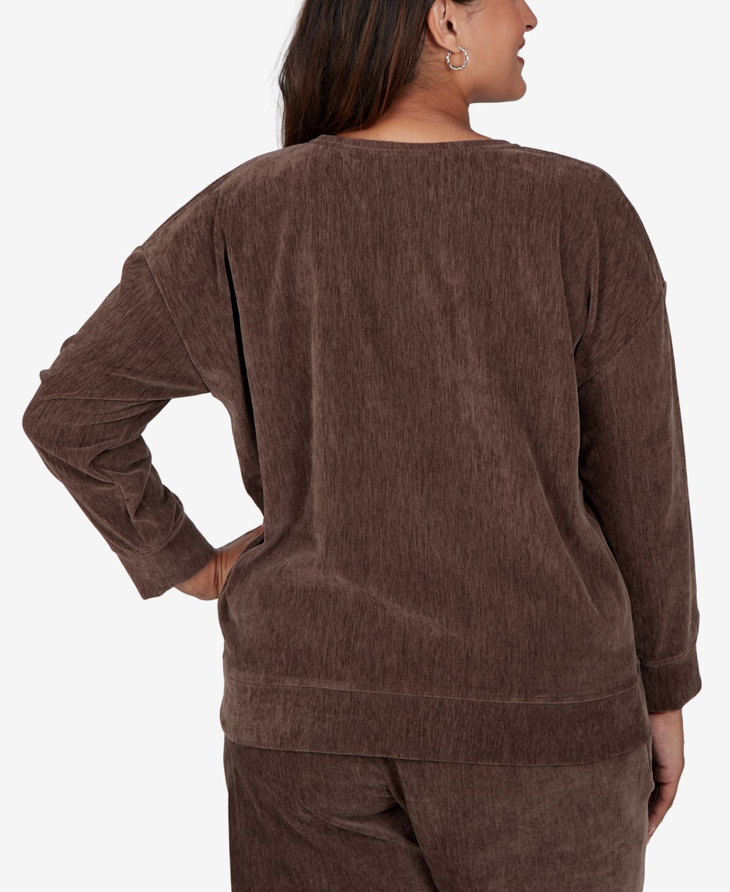 Женский свитер Ruby Rd. Plus Size Corduroy Crewneck Long Sleeve Pullover, цвет: Какао — фото 5