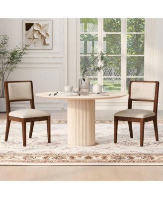 Set of 2 Compact Rubber Wood Dining Chairs, 18.5inch Upholstered Fabric Kitchen Chairs, Ergonomic Side Chairs