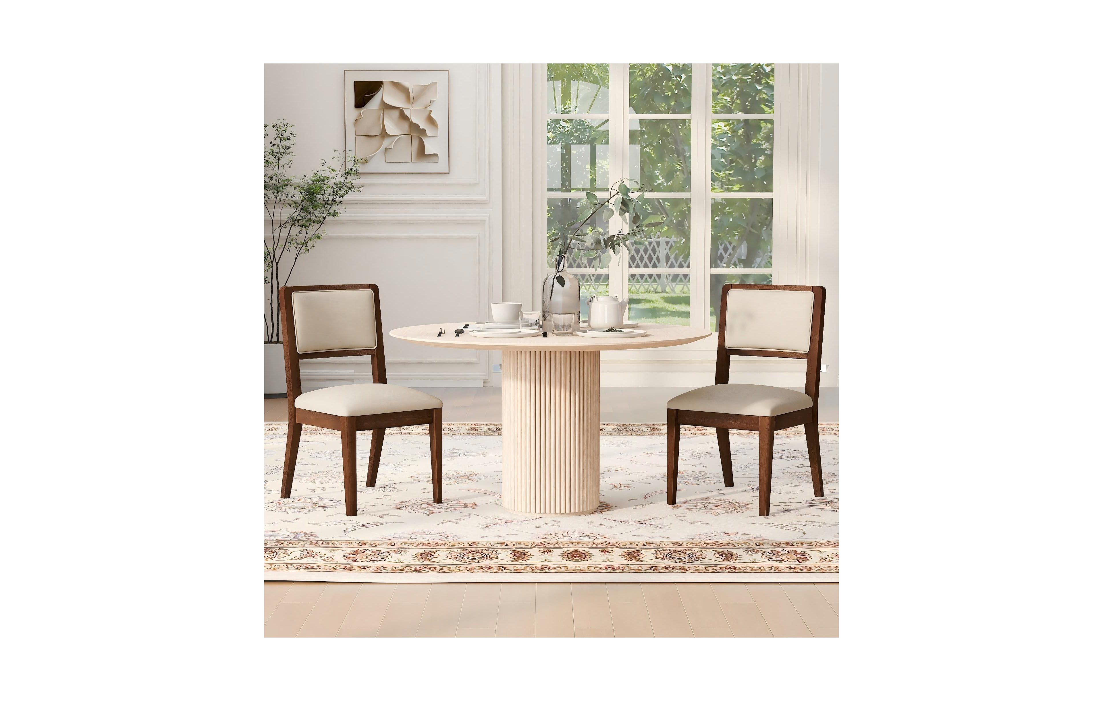 Clihome Set of 2 Compact Rubber Wood Dining Chairs, 18.5inch Upholstered Fabric Kitchen Chairs, Ergonomic Side Chairs