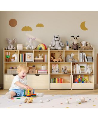 Kids Bookshelf Set of 2 Reading Shelf Bookcase with Movable Drawers Storage Organizer 5 Cubbies for Bedroom Playroom