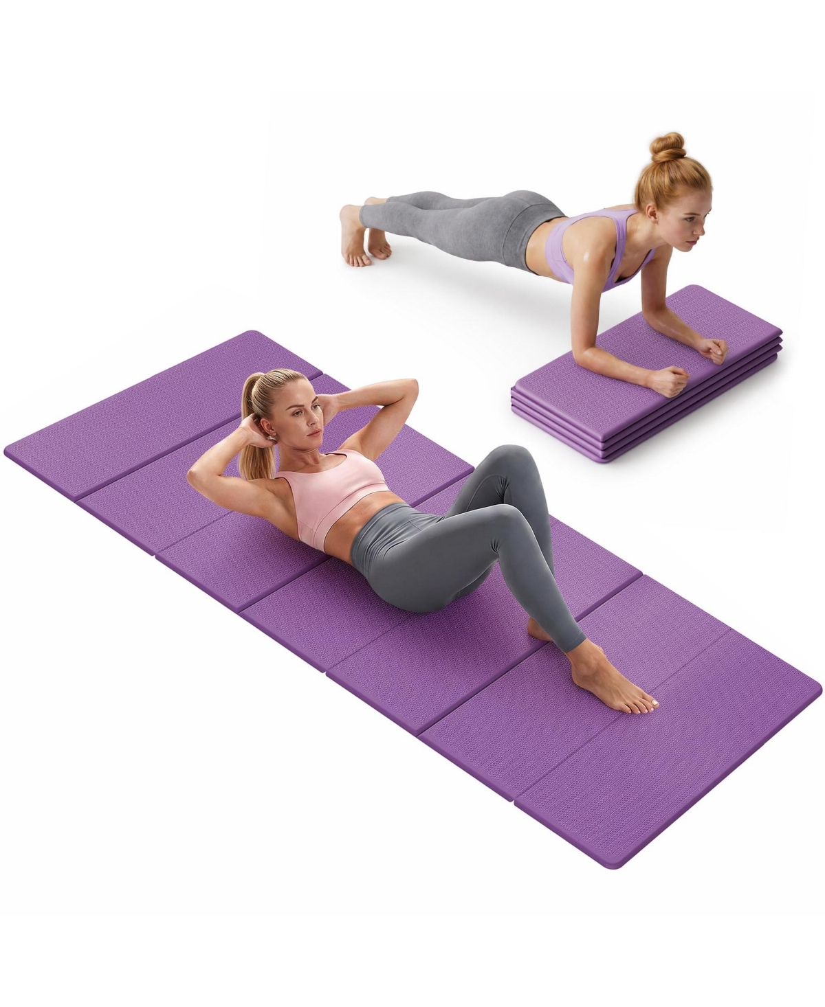 Sportneer 10mm Thick Foldable Yoga Mat Non-Slip Portable Quick Rebound Easy Clean - Purple
