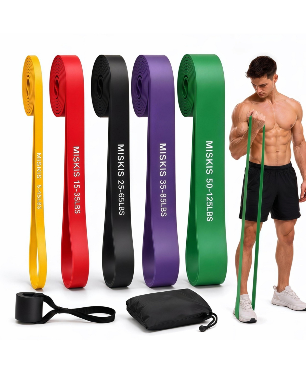 Sportneer 5 Level Pull Up Assistance Resistance Bands Set 7 Piece Full Body Workout Kit