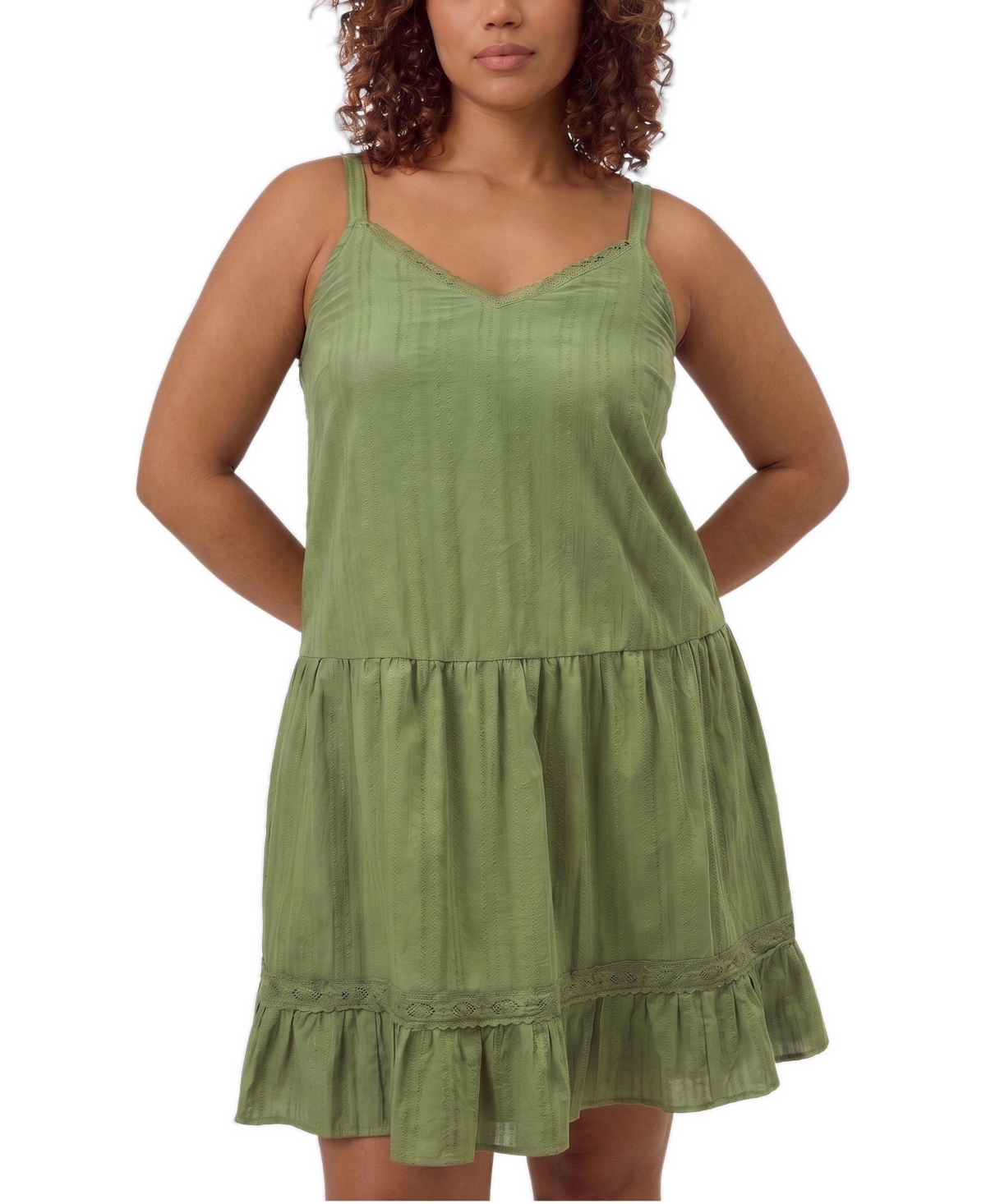 Torrid Plus Size Drop-Waist Lace-Trim Mini Dress - Olivine