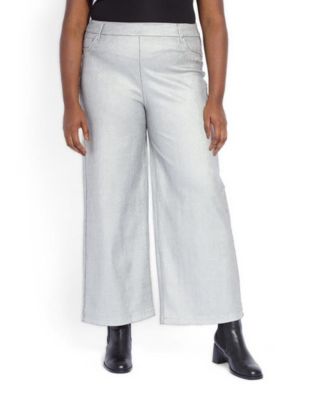 Plus Size Metallic Coated Wide-Leg Denim Curvy