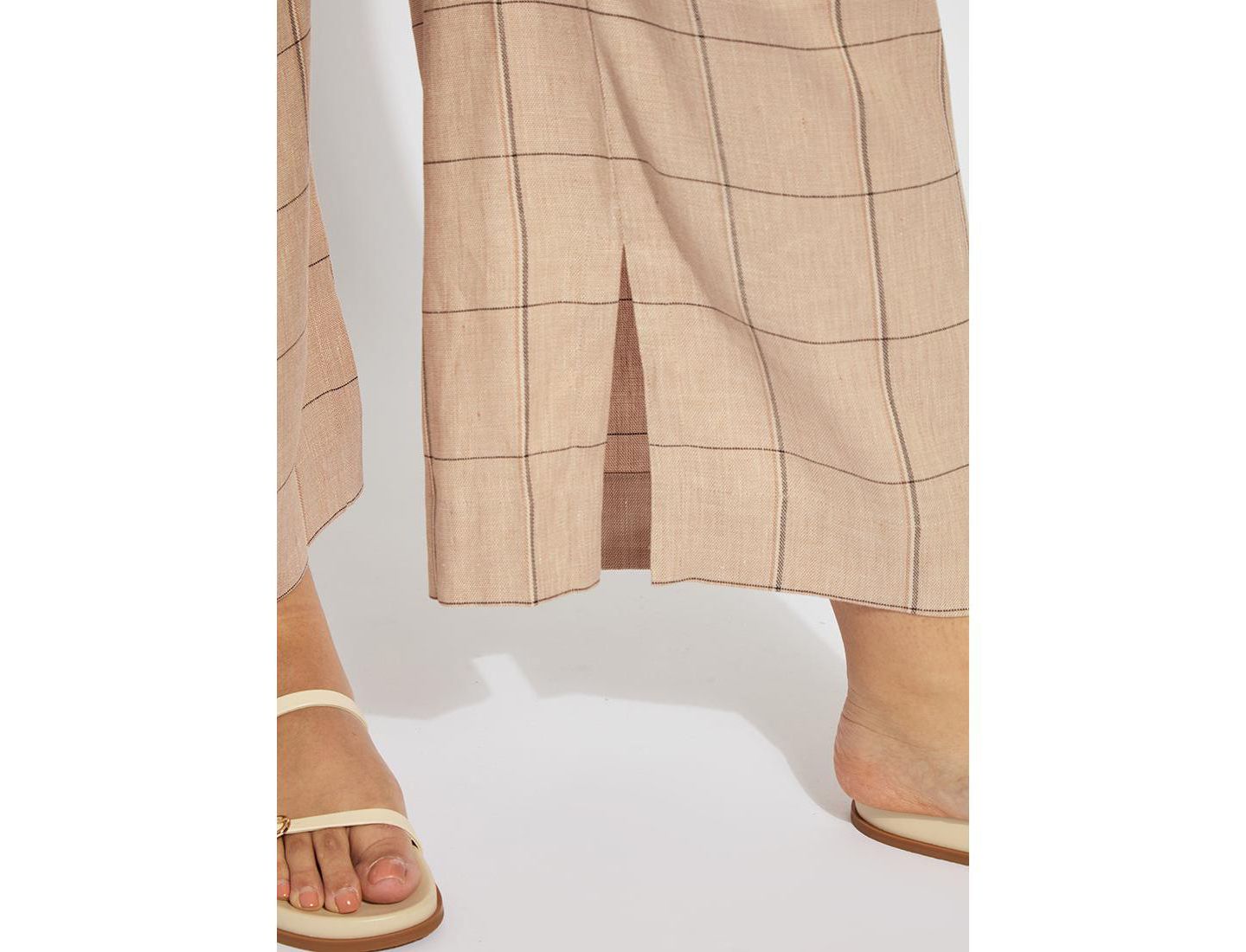 Женские брюки LYSSE Plus Size Nixie Drawstring Wide-Leg Linen-Blend, цвет: В клетку — фото 7
