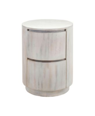 24" Solid Wood Round Drum End Table With Two Drawers