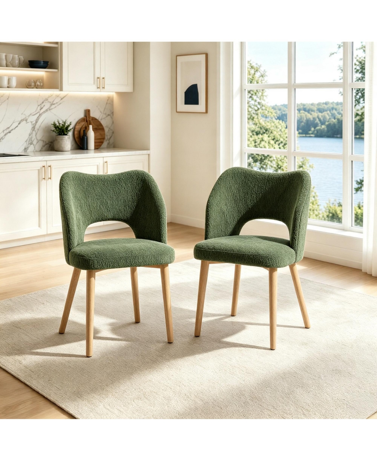 homfan Upholstered Dining Chairs Set of 2 for Dining Room and Kitchen, Modern Mid-Century Accent Chairs with Solid Wood Legs and Cutout Backrest