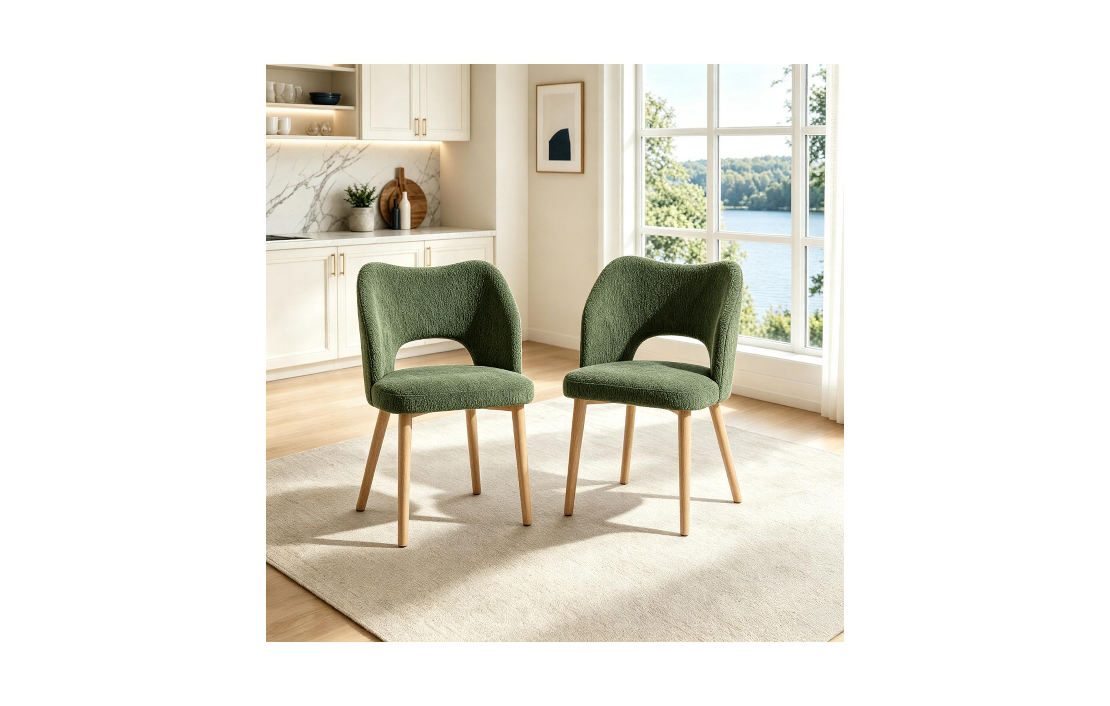 homfan Upholstered Dining Chairs Set of 2 for Dining Room and Kitchen, Modern Mid-Century Accent Chairs with Solid Wood Legs and Cutout Backrest