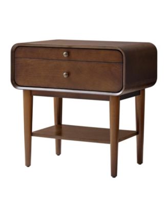 Palig 24"Tall Mid-Century Modern 2-Drawer Solid Wood Veneer with Built-In Charging End Table