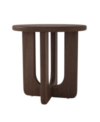 24"With Oak Veneer Top Round Side Table with Solid Wood Legs