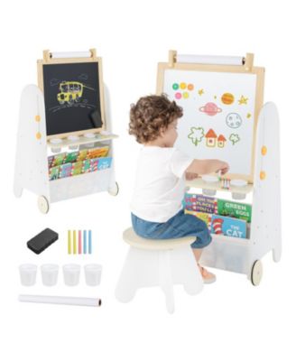 4-in-1 Toddler Activity Table Set with Magnetic Whiteboard and Chalk Board, Natural