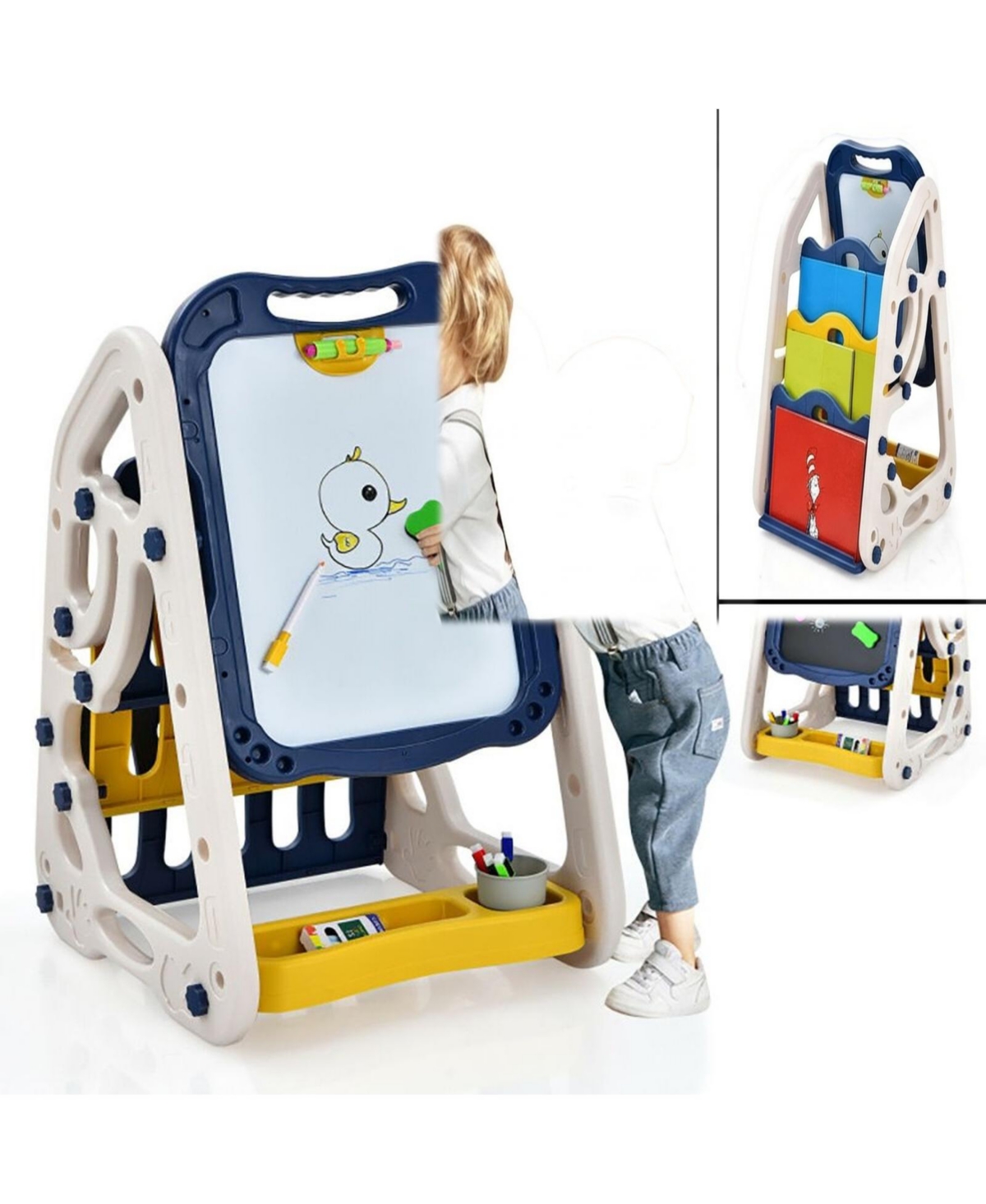 Sevorley 3-in-1 Kids Art Easel Double-Sided Tabletop Easel with Art Accessories, for Drawing, Painting and Creative Activities