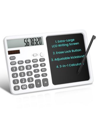12 Digit Desk Calculator With LCD Writing Tablet Foldable Kickstand Dual Power