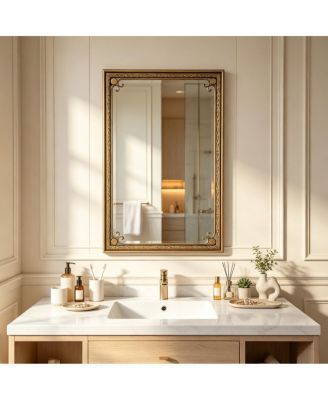 Rectangle Bathroom Mirror with Rounded Corners Brushed Metal Frame