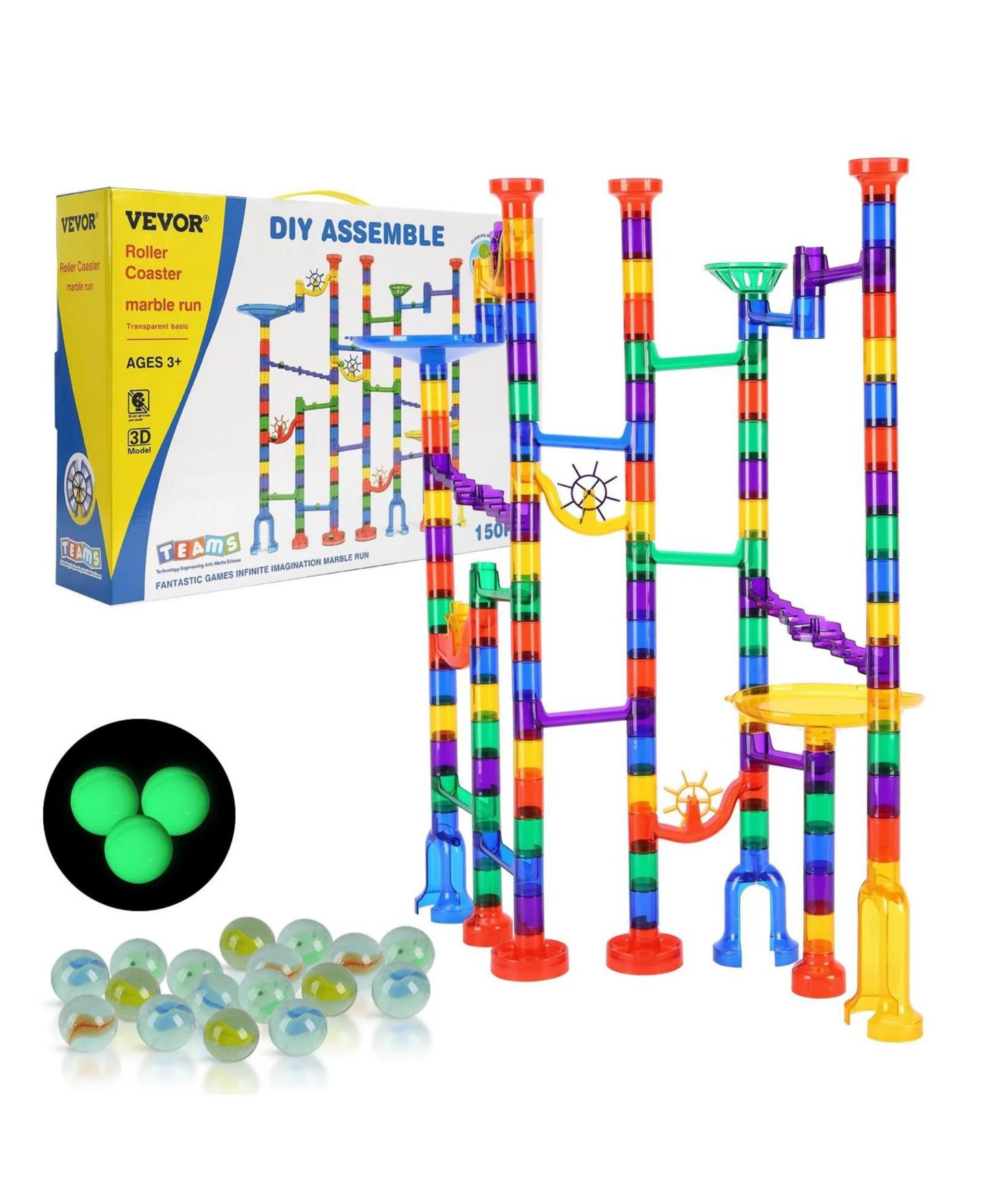 Детский конструктор HONGGE Marble Run Glow-in-the-Dark 150-Piece Building Set, Ages 3+, цвет: Синий — фото 2