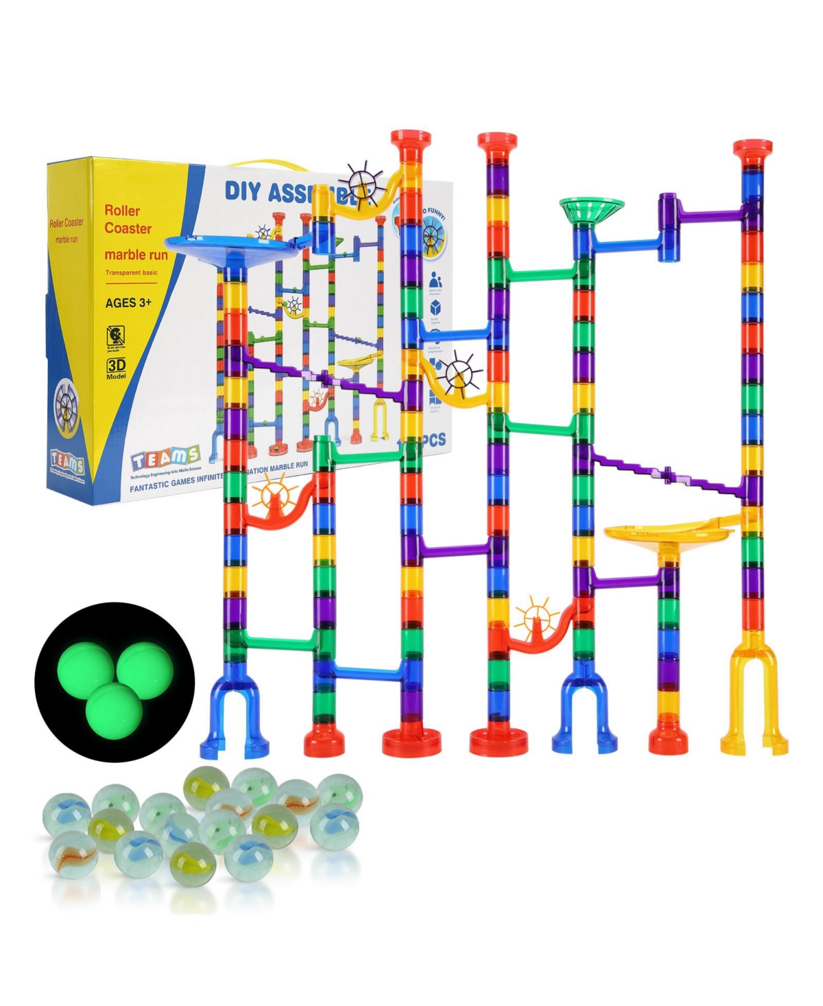 Hongge Marble Run Glow-in-the-Dark 150-Piece Building Set, Ages 3+
