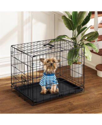 Single-Door Foldable Metal Dog Crate with Removable Tray, Portable Wire Kennel for Small and Medium Dogs
