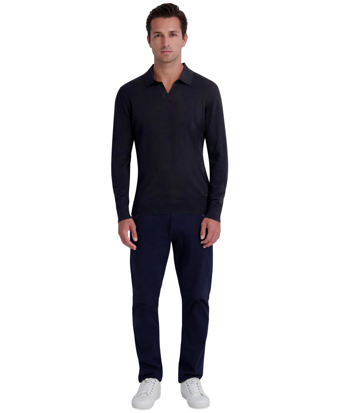 Мужской свитер KARL LAGERFELD PARIS Fine Gauge Blend Johnny Collar, цвет: Чёрный — фото 2