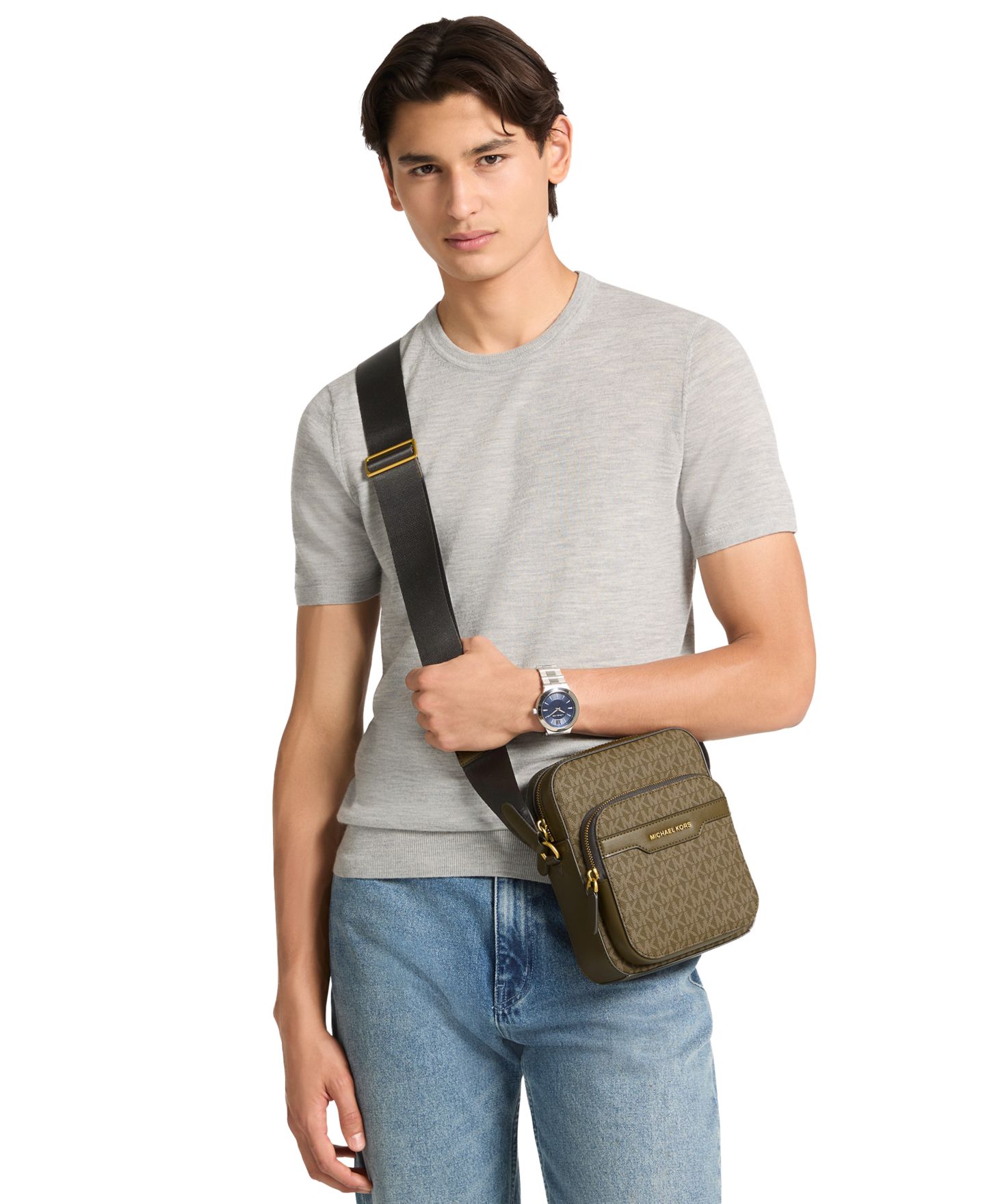 Мужская сумка Michael Kors Hudson Mini Signature Logo Crossbody, цвет: Тёмно-зелёный — фото 4