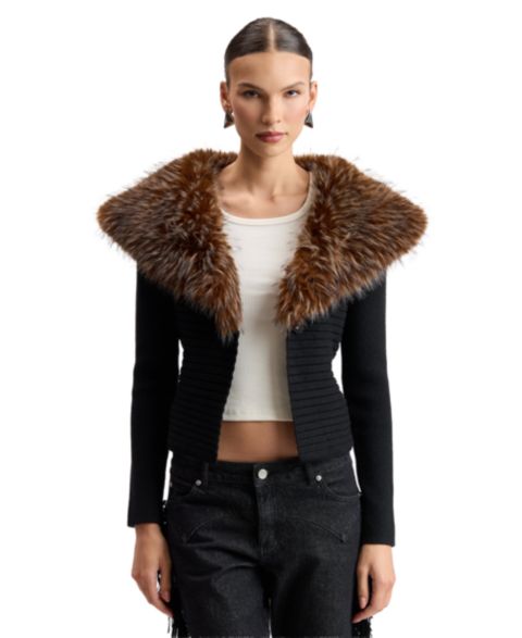 Женский кардиган Avec Les Filles Wrap Faux Fur Collar Cardigan, цвет: Чёрный