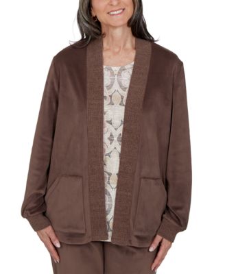 Petite Shawl-Collar Pocket Long-Sleeve Cardigan Sweater