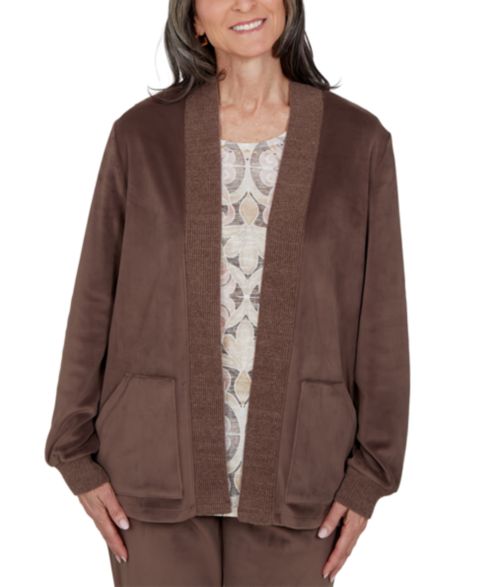 Женский кардиган Alfred Dunner Petite Shawl-Collar Pocket Long-Sleeve Cardigan, цвет: Мокко
