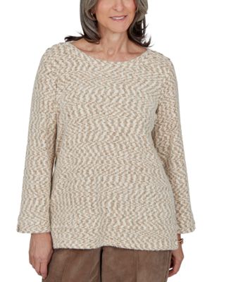Petite Boat-Neck 3/4-Sleeve Loose Sweater