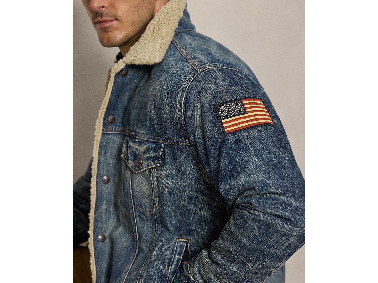 Мужская джинсовая куртка Polo Ralph Lauren Big & Tall с подкладкой из шерпы, длинный рукав, цвет: Earlton — фото 3