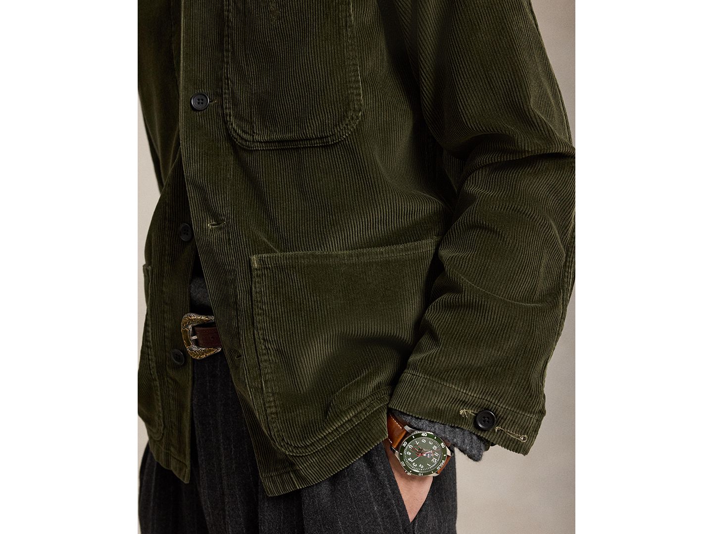 Мужская рубашка Polo Ralph Lauren Corduroy Classic-Fit Overshirt, цвет: Оливковый — фото 3