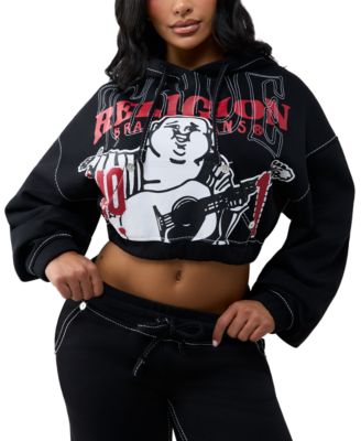 Women's Cropped Graphic Zip-Up Cotton-Blend Long-Sleeve Hoodie