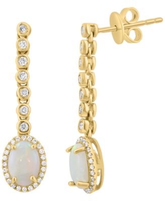 Diamond and Opal Drop Earrings (1/3 ct. t.w.) in 14k Yellow Gold
