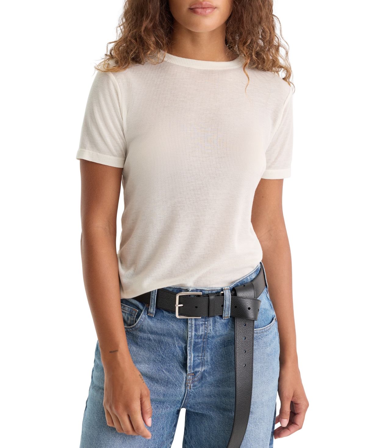 Good American Women's Sheer Ribbed T-Shirt